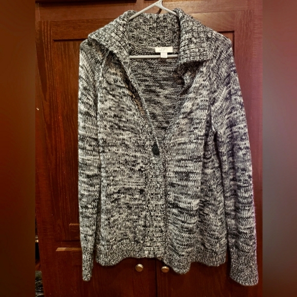 Loft Navy and Grey Cardigan One Button V Neck Size Large, Nice, EUC - Picture 1 of 3